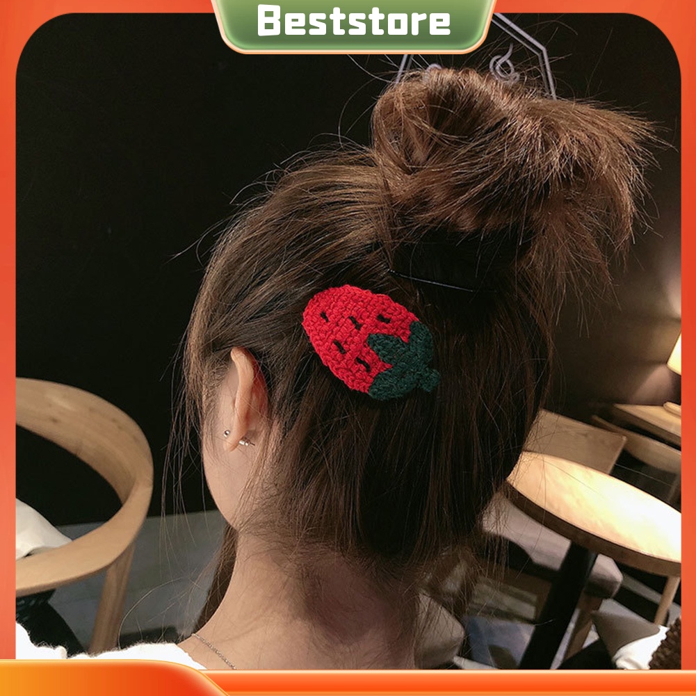 Kẹp Tóc Mái Đan Móc Hình Trái Cây Mùa Đông Dâu Dưa Hấu D