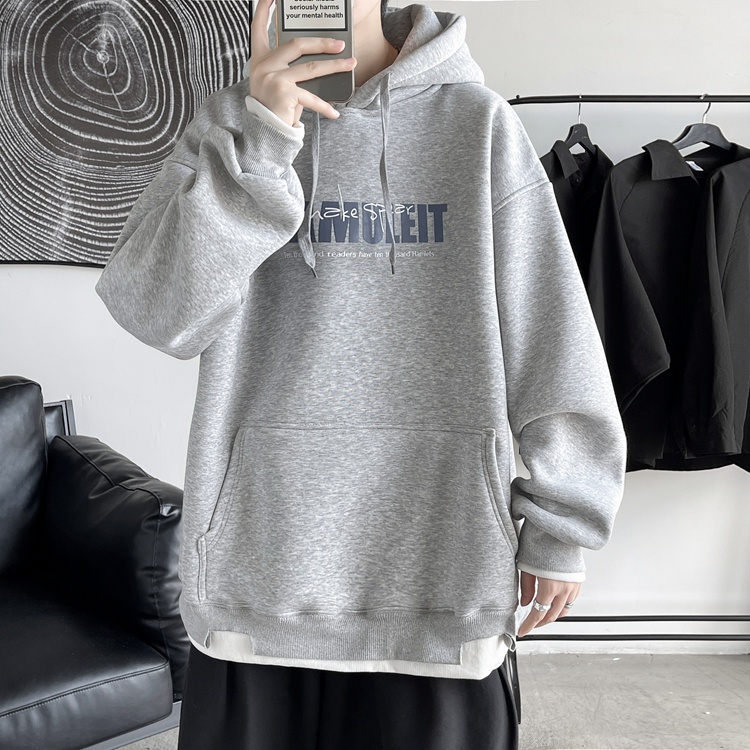 Áo Hoodie Giả Hai Lớp Lót Nhung In Chữ Phong Cách Hàn Quốc Dành Cho Nam