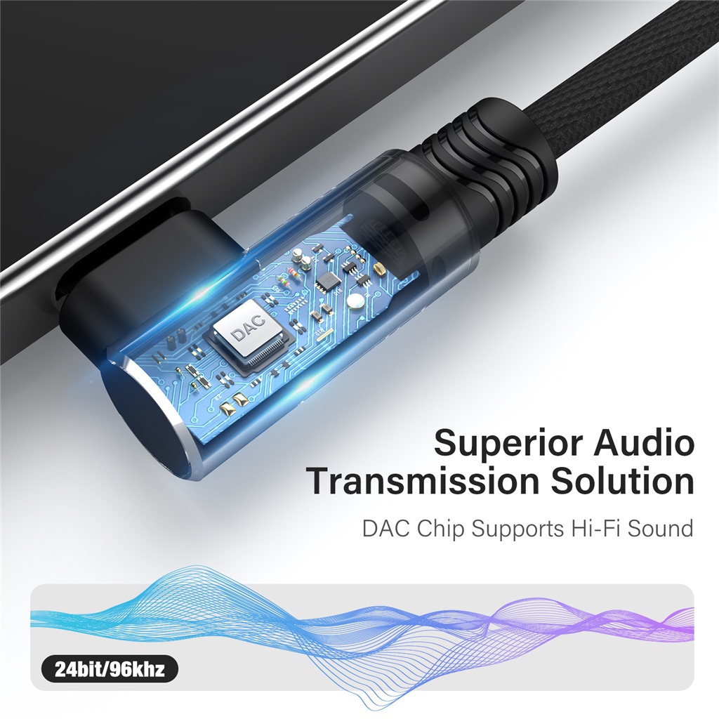 Dây Cáp Nối Dài Tai Nghe 90 Độ Chuyển Đổi Từ USB Type C Sang 3.5mm Cho iPad Pro Samsung Galaxy Google Pixel Xiaomi