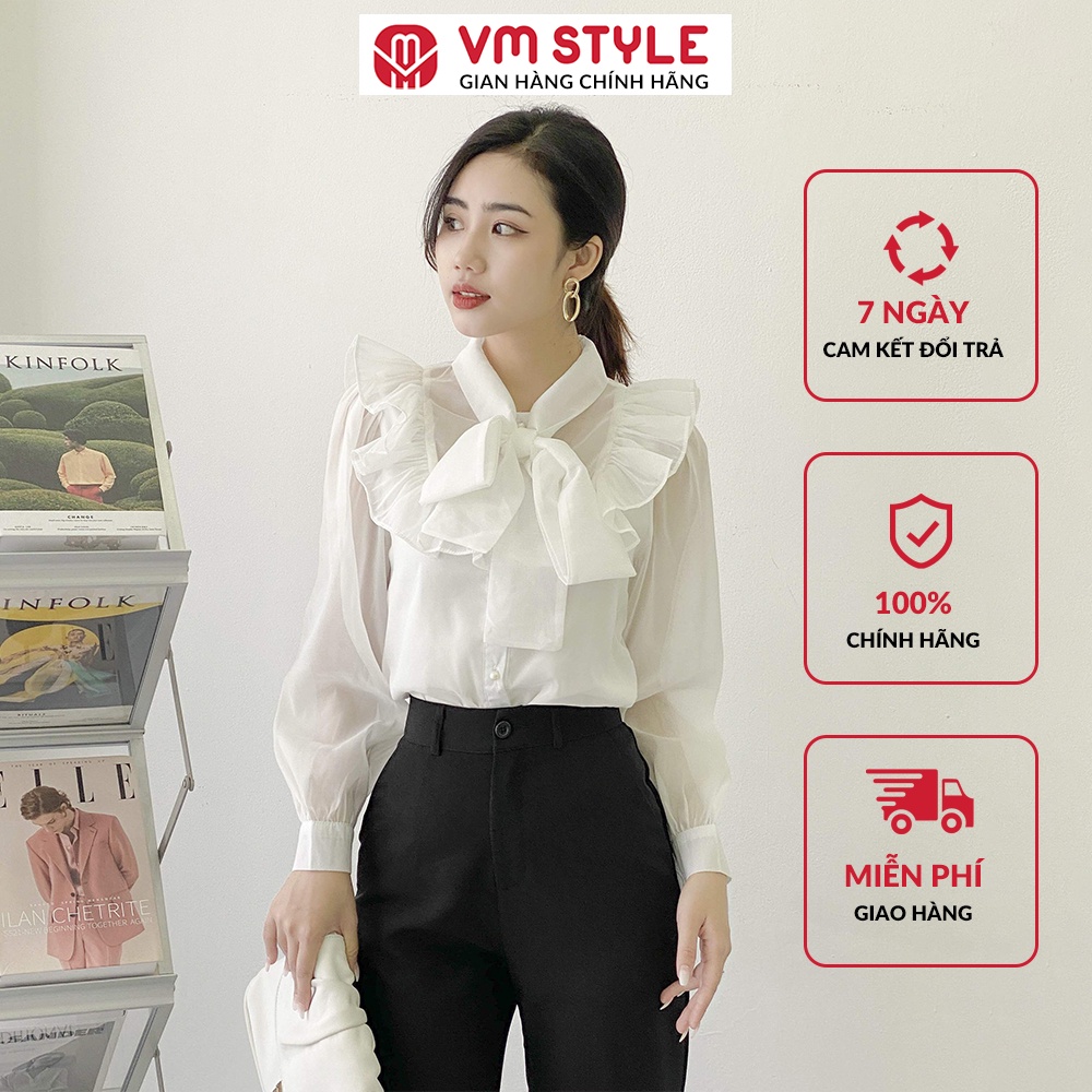 Áo sơ mi dài tay voan VM STYLE viền bèo phối nơ cổ - 22SU02LM2103
