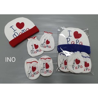 Bộ nón bao tay chân bé sơ sinh MAMA PAPA cotton Thailand