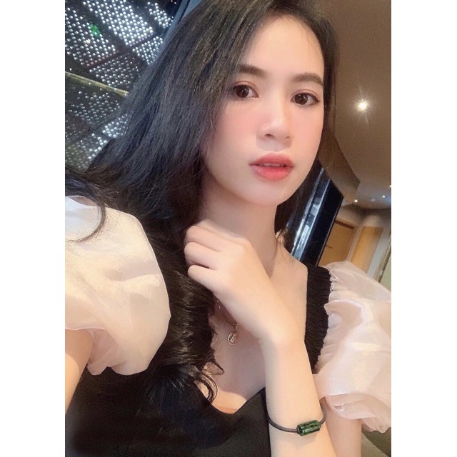 Đầm váy freesize đen phối tay phồng trắng