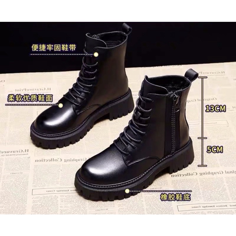 Boots cao cổ da , giày bốt nữ cao cổ độn đế khoàng 5cm chất da dày dặn hàng QCCC