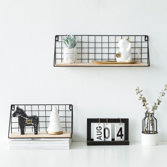 Kệ Sắt Đáy Gỗ Treo Tường Để Đồ Đa Năng,Decor Trang Trí Nhà Cửa - Tặng Kèm Đinh và miếng dán