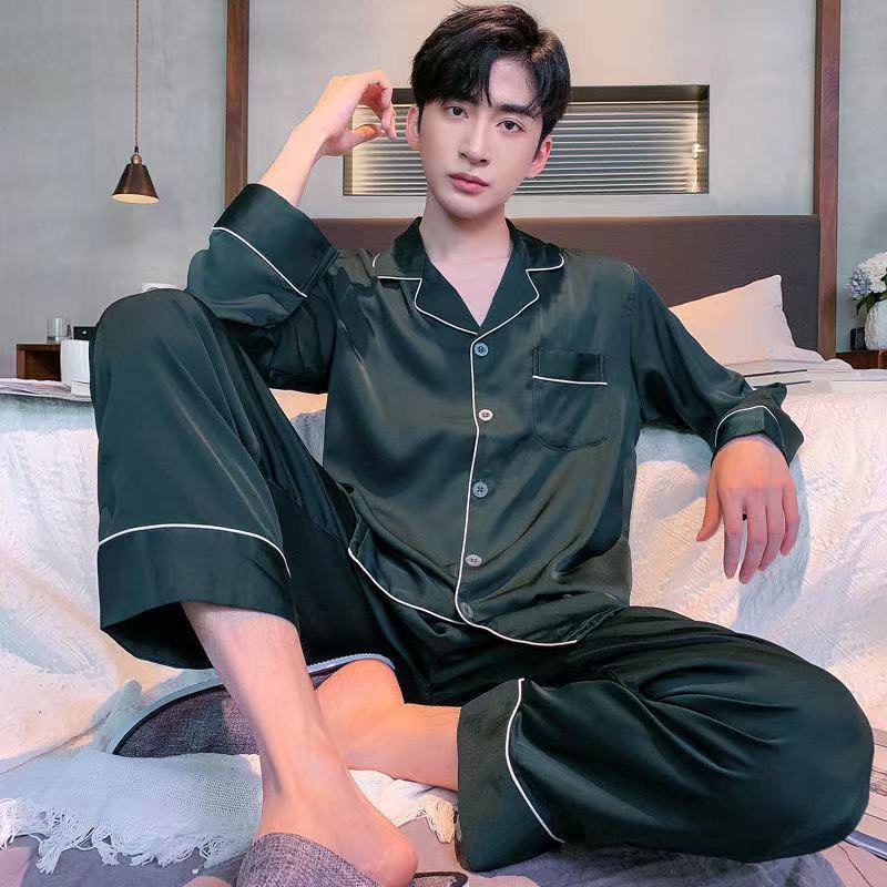 Bộ Đồ Ngủ Vải Lụa Lạnh Dáng Rộng Cỡ Lớn Thời Trang Cao Cấp Cho Nam