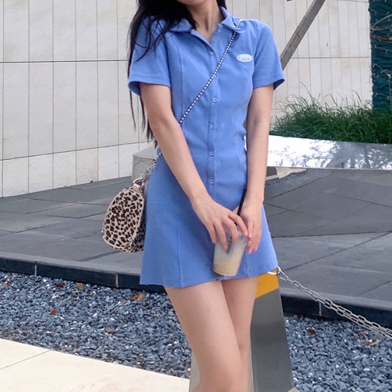 Đầm polo XINLANYASHE thiết kế đơn giản phong cách Hàn Quốc thời trang cho nữ váy thiết kế tay bồng