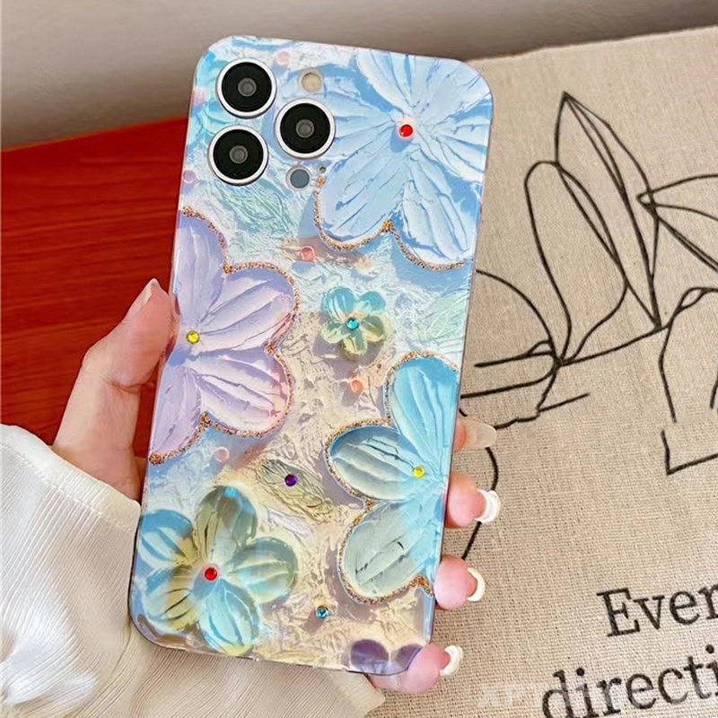 Ốp Điện Thoại Silicon Mềm Chống Sốc Hình Hoa Đính Đá Blu-ray Sang Trọng Cho iPhone13Pro 12Pro MAX 11Pro MAX XS MAX XR