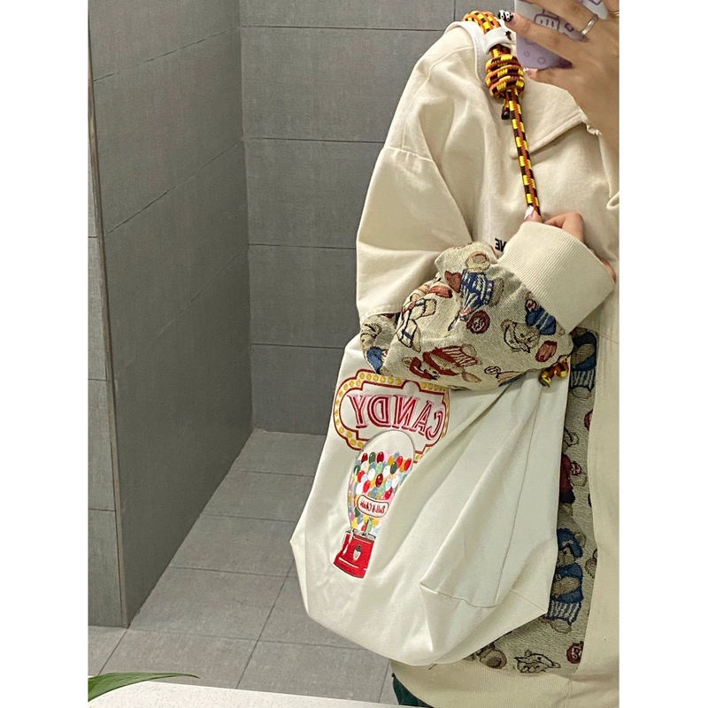 Túi Xách Canvas Cỡ Lớn Thân Thiện Với Môi Trường Thêu Họa Tiết Thời Trang Đường Phố