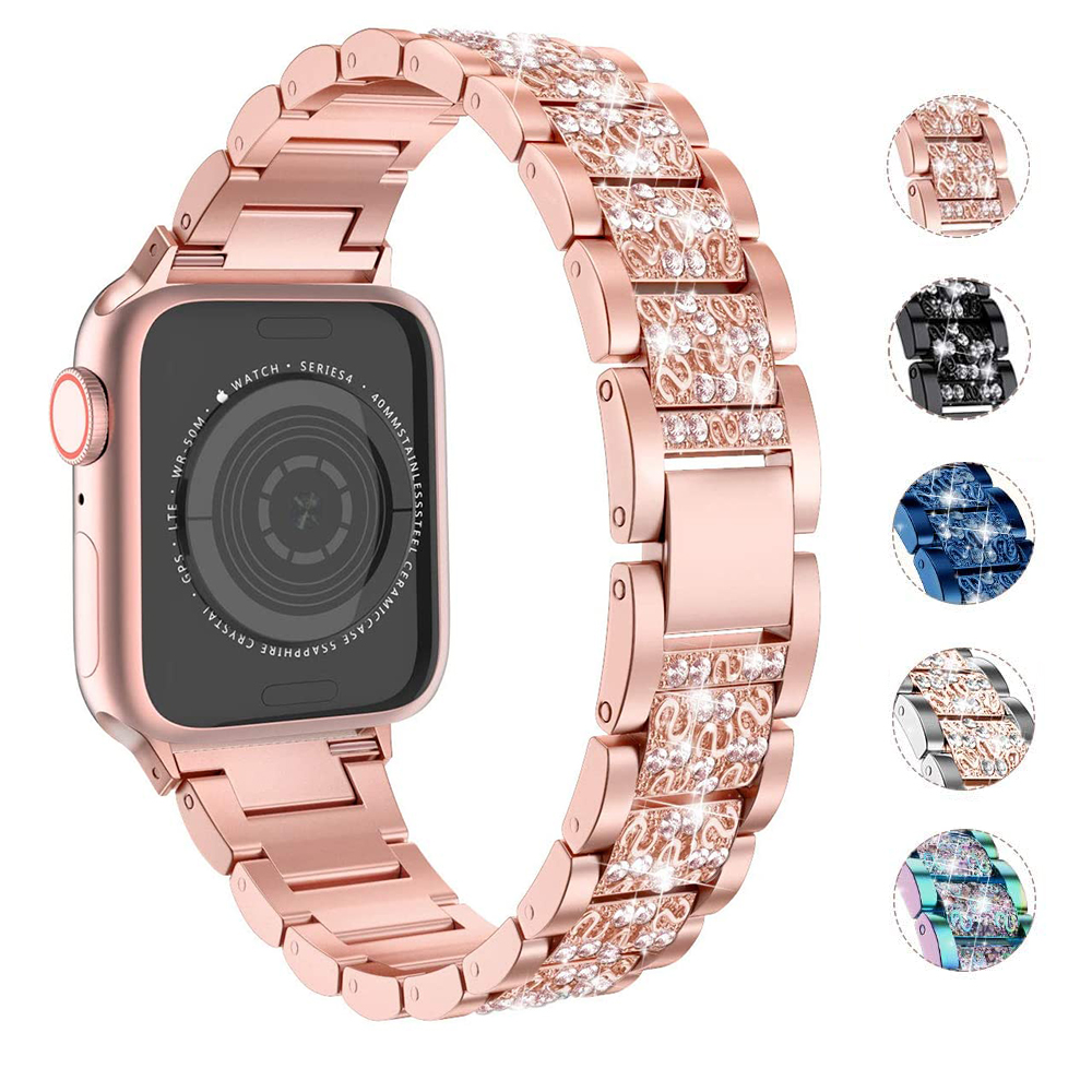 Dây Đeo Bằng Thép Không Gỉ Đính Đá Thời Trang Cho Iwatch 38mm 40mm 42mm 44mm