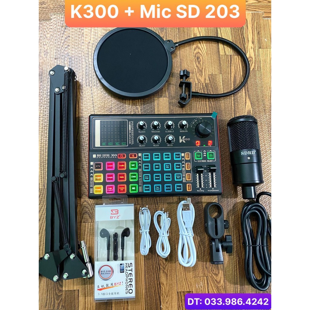 Trọn Bộ Sound Card K300 Và Mic Thu Âm SD 203 Tặng Kèm Dây Kết Nối Và Tai Nghe Kiểm Âm Bảo Hành Lên Đến 1 Năm