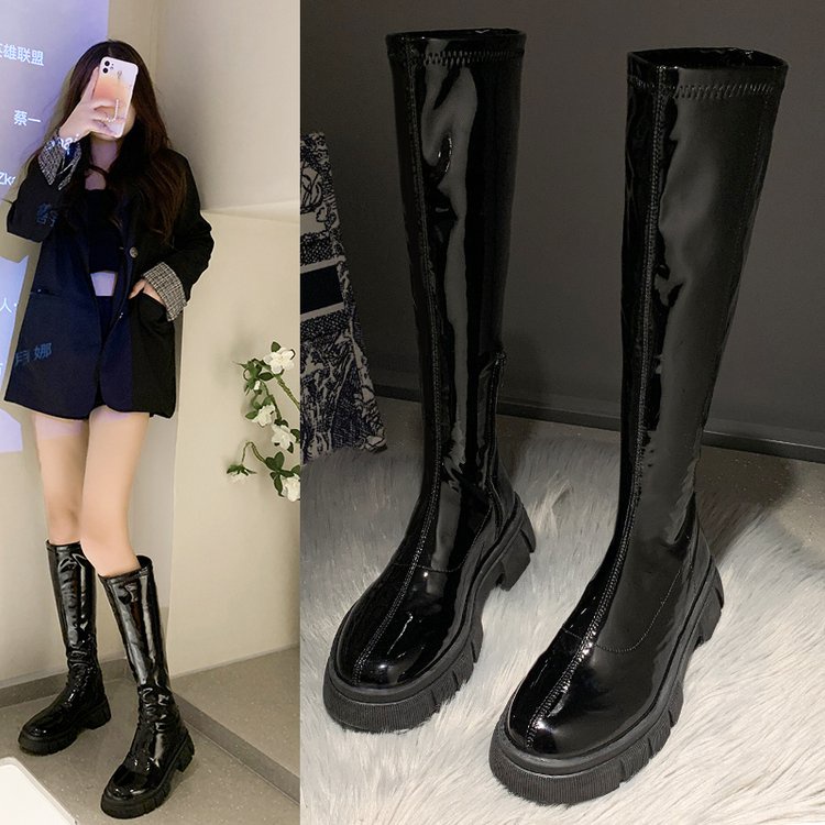 Giày bốt dành cho nữ cổ cao mũi tròn phối khóa kéo thời trang | BigBuy360 - bigbuy360.vn