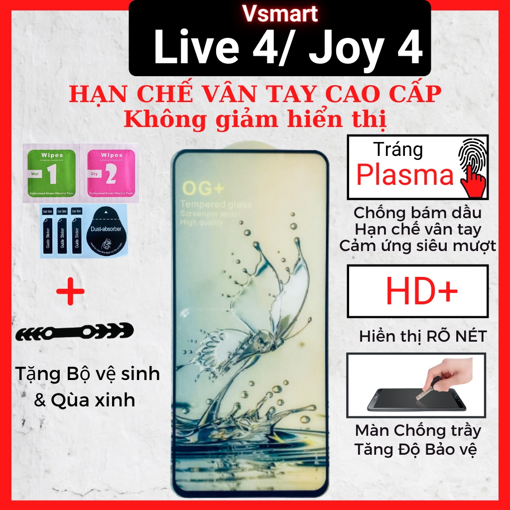 Kính cường lực Vsmart Joy 4/ Live 4 -Bướm Xuân Phủ Plasma- Siêu chuẩn-Full màn - Hạn chế vân tay-Độ trong HD+ [MIMA]