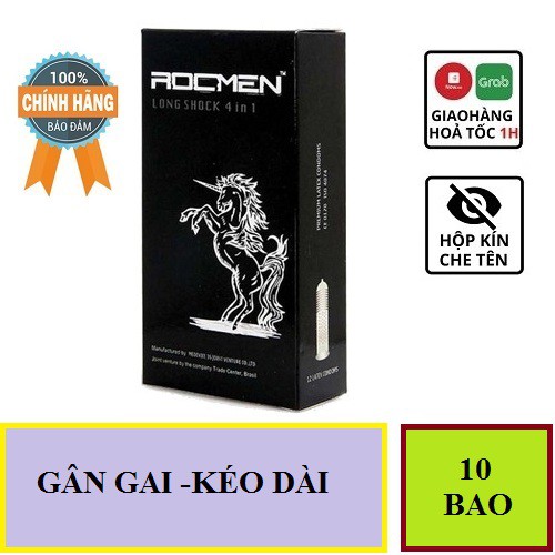 Bao cao su Rocmen ngựa đen [SỐC][HÀNG CHÍNH HÃNG]  4 trong 1 - hộp 12 chiếc - Gân gai kéo dài thời gian