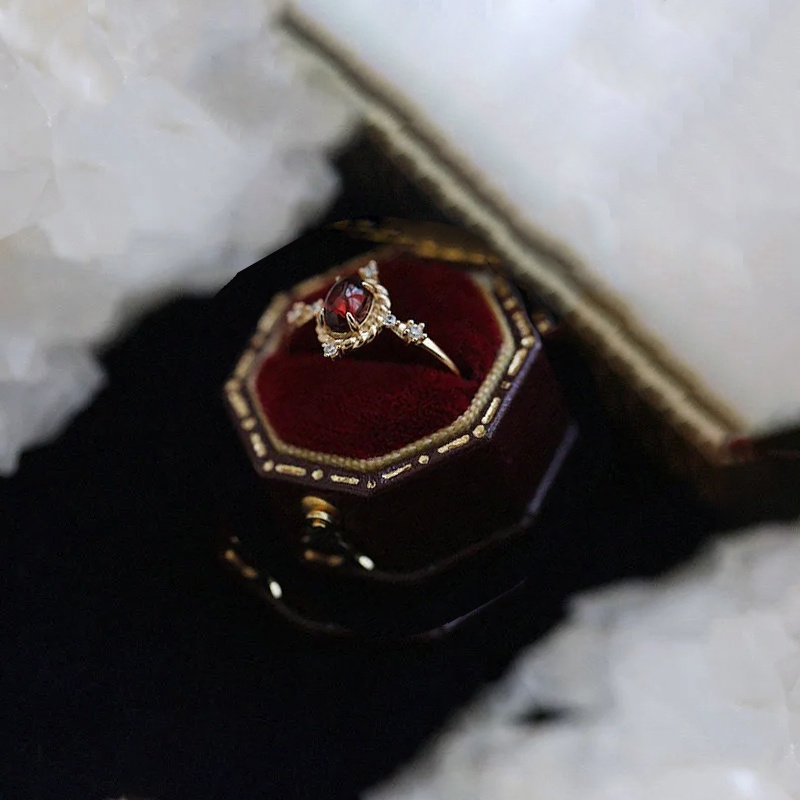 Nhẫn Đeo Tay Bạc 925 Đính Đá Pha Lê Đỏ Phong Cách Retro Thời Trang Hàn Quốc