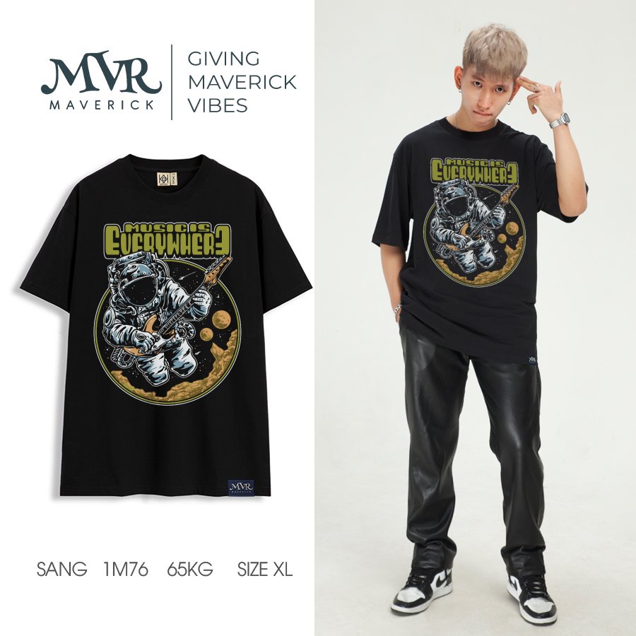 Áo thun nam phông nữ tay lỡ âm nhạc ở khắp mọi nơi vũ trụ MVR size rộng tee Mỹ BB4287