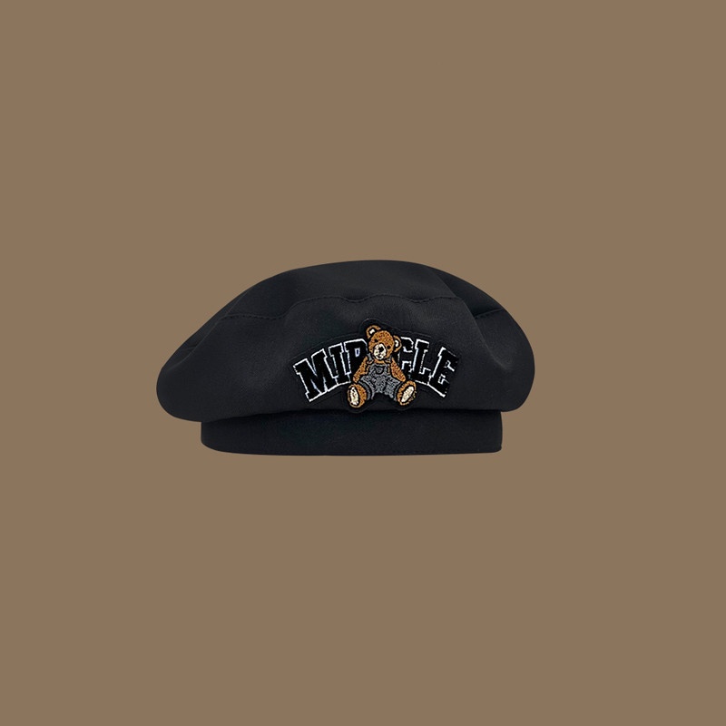 Mũ Beret Thêu Hình Gấu Dễ Thương Phong Cách vintage Nhật Bản