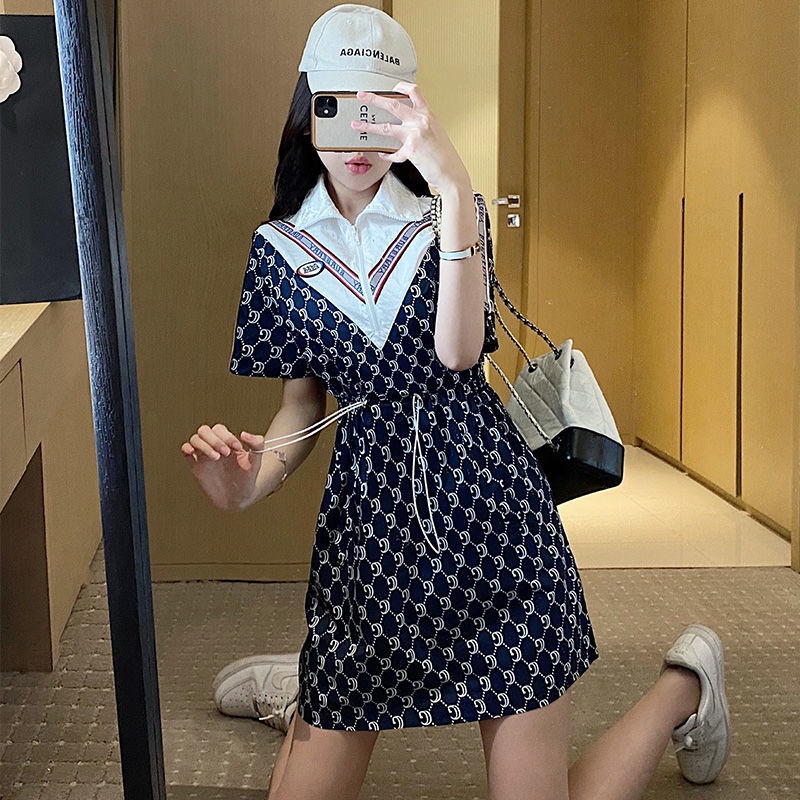 Đầm nữ dáng rộng tay ngắn cổ Polo thời trang mùa hè 2022