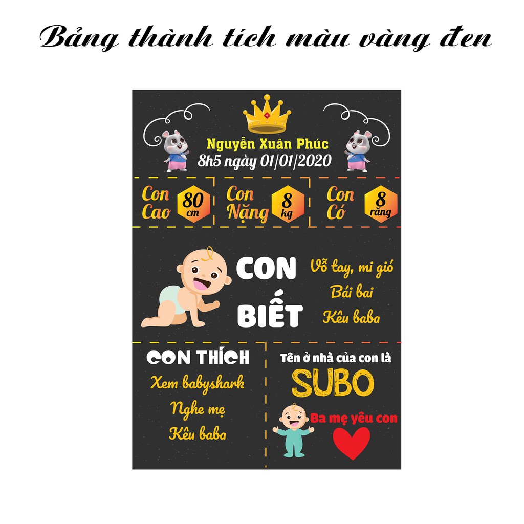 Bảng thành tích bé để bàn tiệc sinh nhật