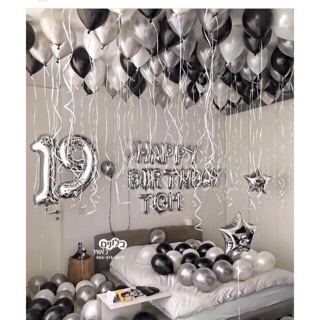 [Tặng kèm rubang] Combo 100 bóng nhũ xám+đen+trắng trang trí sinh nhật