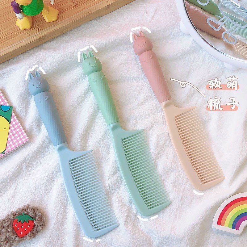 Lược chải tóc rối, lược trơn màu cute- lược cán tròn dài nữ