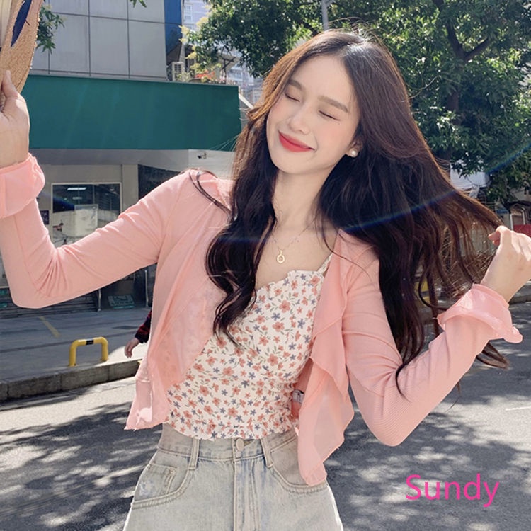 Set Áo Hai Dây + Áo Khoác Cardigan Màu Sắc Đơn Giản Thời Trang Hè Cho Nữ