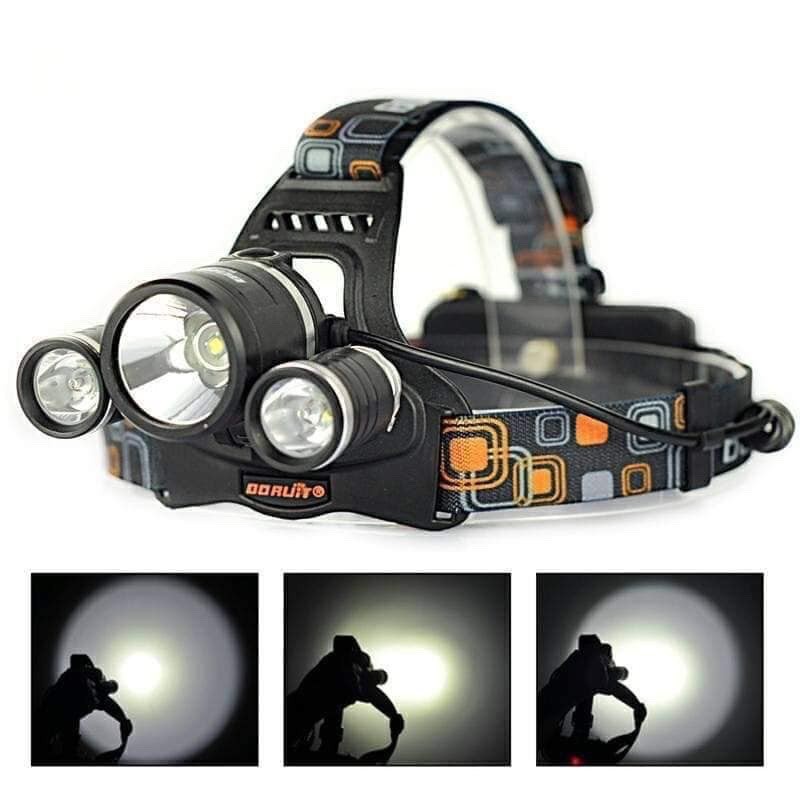 Đèn Pin Siêu Sáng Đội Đầu 3 Bóng + Tặng Kèm 2 Pin Và Dây Sạc.