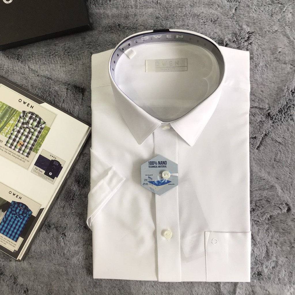 Áo Sơ Mi Trắng Nam Tay Ngắn Owen AR90779N1 Chất Lliệu Nano Kiểu Dáng Regular Fit Có Túi Ngực | BigBuy360 - bigbuy360.vn