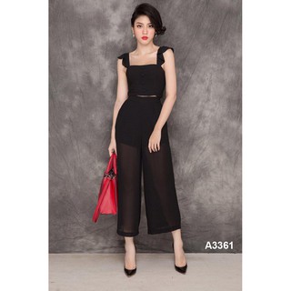 Set Bộ Voan Đen Áo Croptop Hai Dây Quần Dài Tuyệt Đẹp