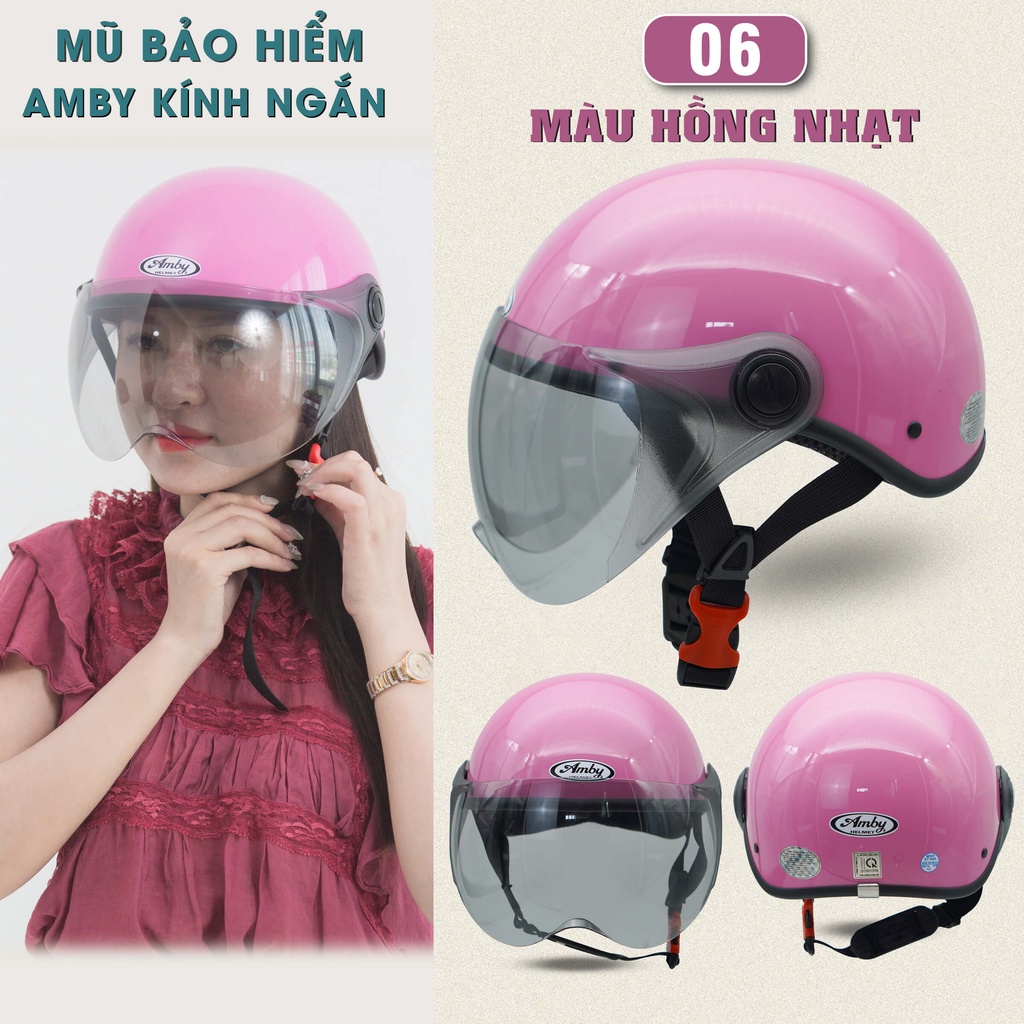 Mũ Bảo Hiểm Nửa Đầu Amby Helmet ST05, có kính che nửa mặt, kiểu dáng thời trang, khóa nhựa bền chắc - Nhiều màu