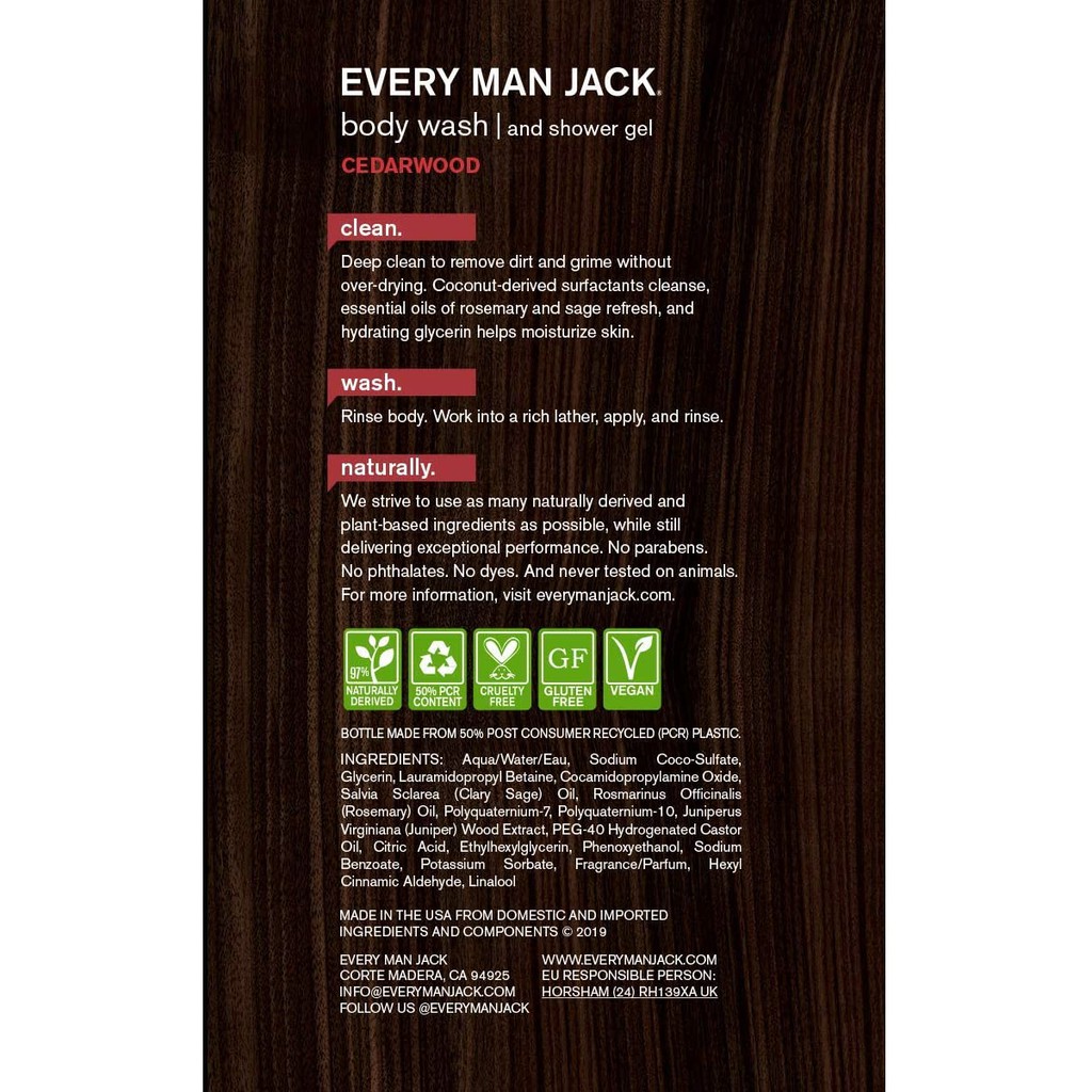 [FREESHIP] Sữa Tắm Every Man Jack Cedarwood 500ML