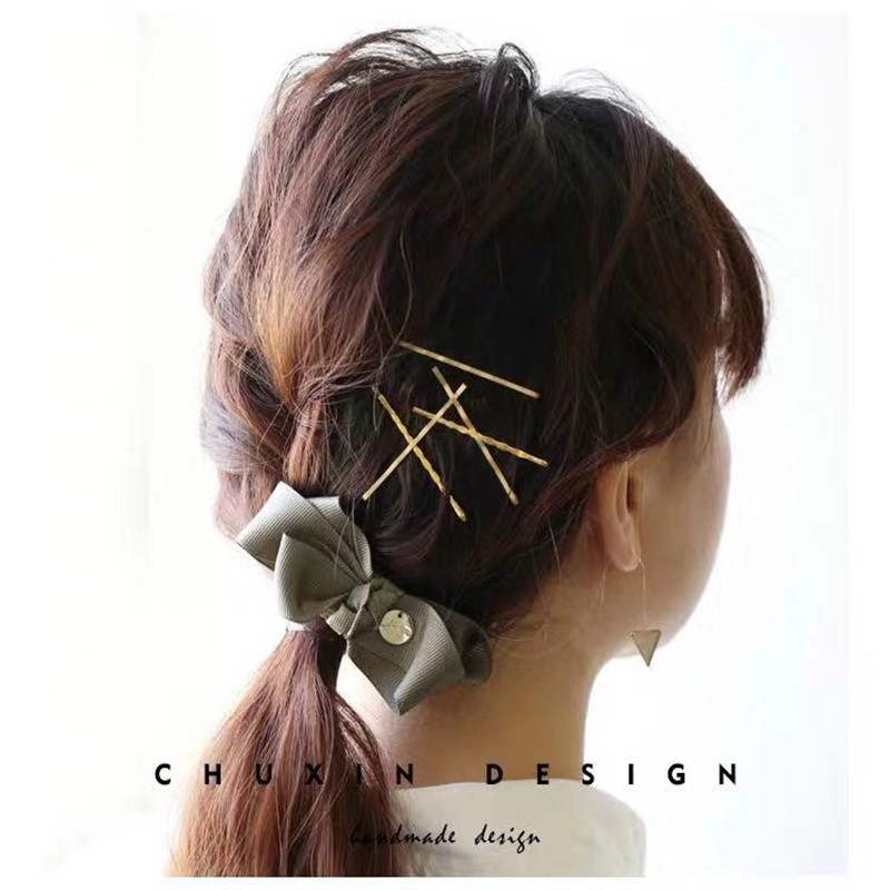 Set 10 kẹp tóc kim loại màu vàng phong cách Nhật Hàn đơn giản