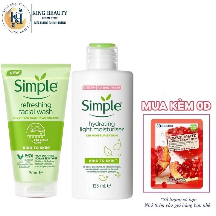 Combo Làm Sạch, Cấp Ẩm Giúp Da Sáng Khỏe Simple Kind To Skin (SRM 150ml + Sữa dưỡng 125ml)