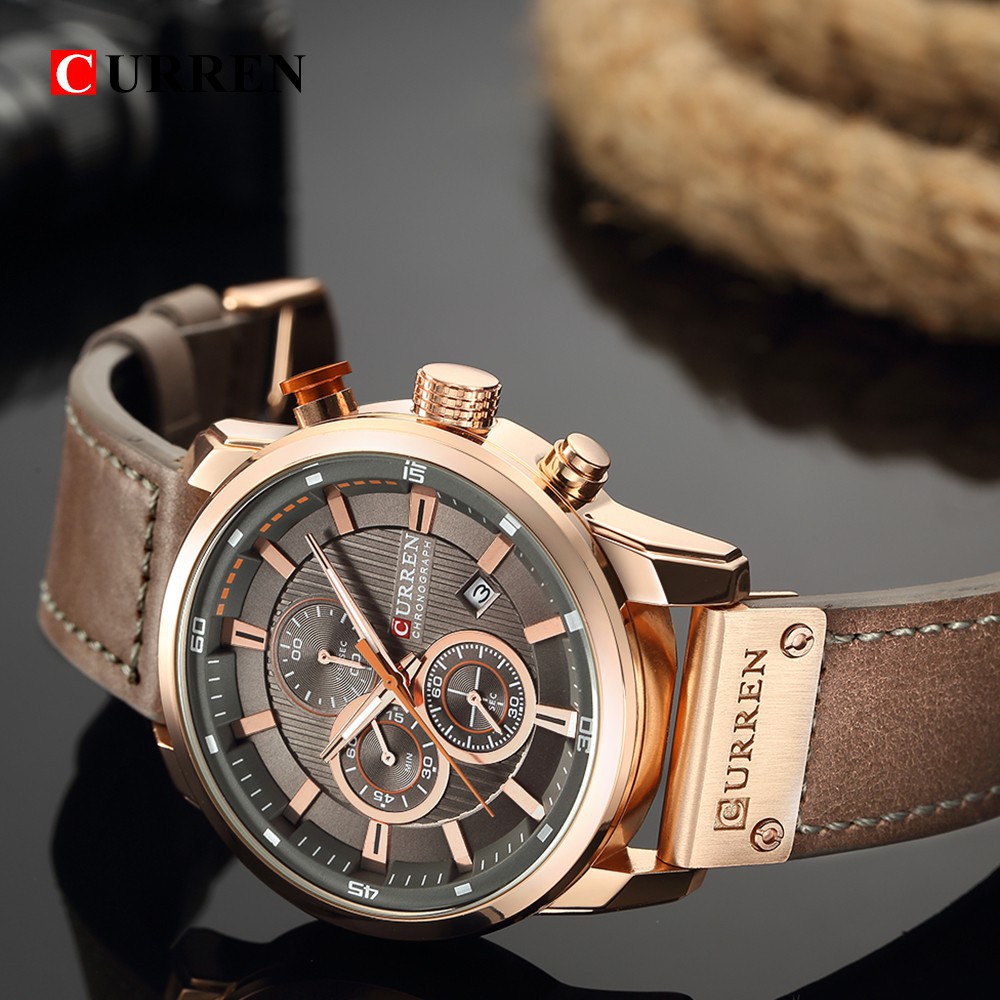 Ảnh thật_Đồng hồ nam dây da cao cấp Curren full 6kim -Gozid.watches