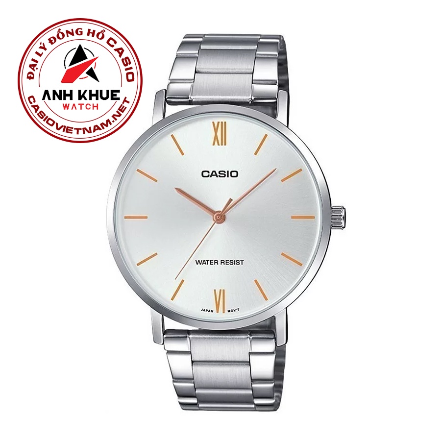 Đồng Hồ Casio Nam MTP-VT01D-7BUDF Dây Kim Loại - Nền Trắng - Vạch Mạ Vàng