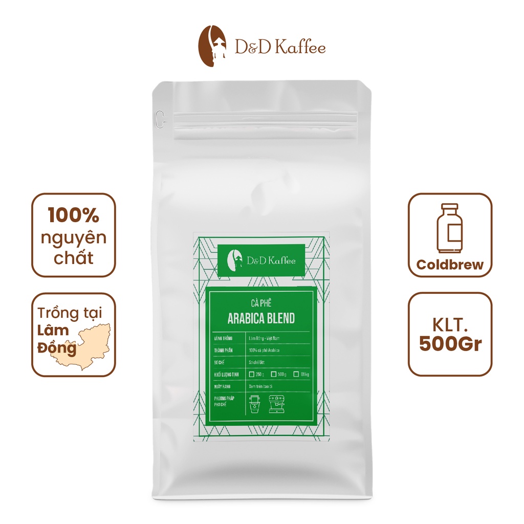 Cà phê Arabica Blend Gói 250gr/500gr, Cà phê nguyên chất 100% rang mộc - D&amp;D Kaffee