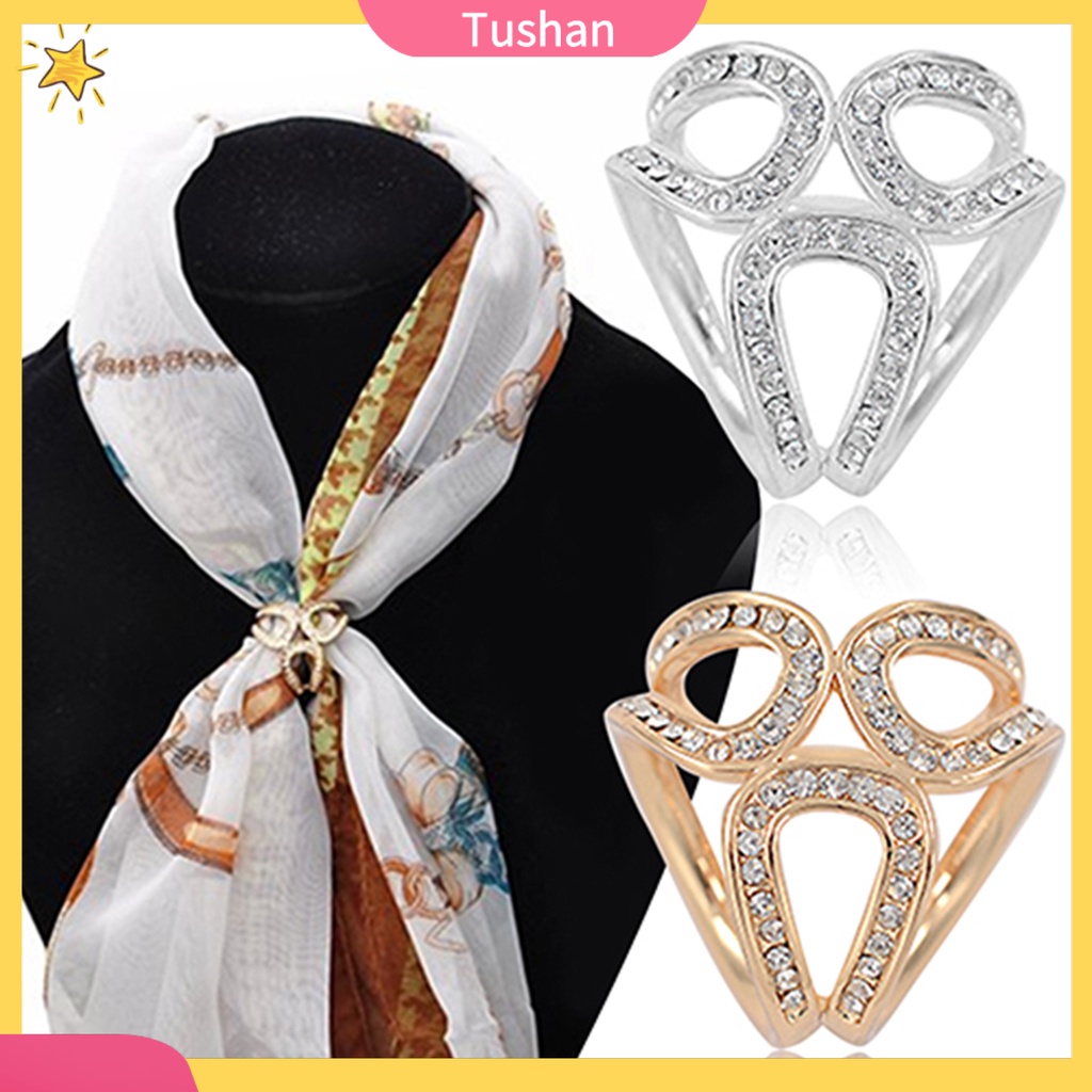 Khuy Cố Định Khăn Choàng Cổ Hình Vòng Hoa Đính Đá Thanh Lịch
