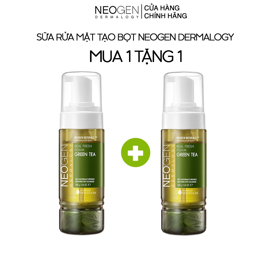 [MUA 1 TẶNG 1]Sữa Rửa Mặt Tạo Bọt Trà Xanh Dành Cho Da Mụn Neogen Dermalogy Real Fresh Foam Green Tea 160ml