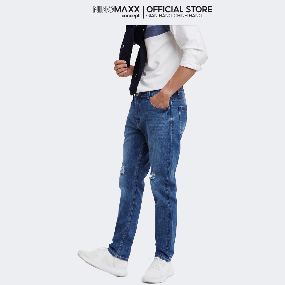 Ninomaxx Quần Jean Nam rách gối màu xanh nhạt 1908054