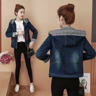 Áo Khoác Jean Viền Sọc Có Nón