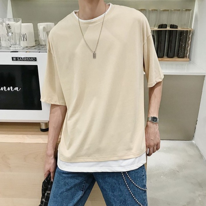 Áo Phông Tay Lỡ Phối Layout Unisex Cho Cả Nam Và Nữ Vải Cotton Đẹp Và Thoáng Mát | BigBuy360 - bigbuy360.vn