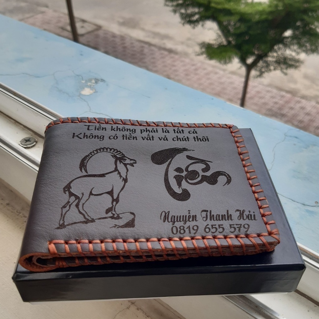 Bóp da bò BYL/Ví Nam Da Bò Khắc Hình/Ví khắc tên/Ví nam/Ví ngang/Ví khắc tên