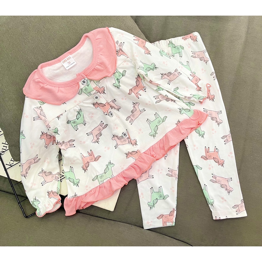 Bộ quần áo trẻ em tay ngắn quần dài dáng babydoll thun borip xuất khẩu cho bé gái - FREESHIP