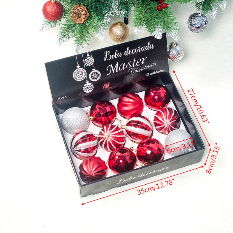 Set 12 Trái Châu 8cm Trang Trí Cây Thông Giáng Sinh / Năm Mới