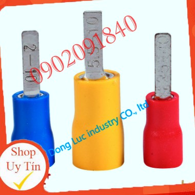 Đầu cos dây điện pin dẹp DBV 2-10-18 bọc nhựa, đầu cốt kim dẹt bấm dây 2.5mm, cosse  đồng đấu nối điện