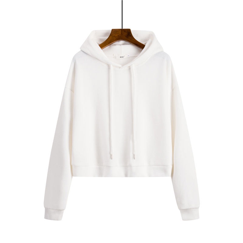 Áo Hoodie Lửng Tay Dài Dáng Rộng Eo Cao Trẻ Trung Phong Cách Hàn Quốc