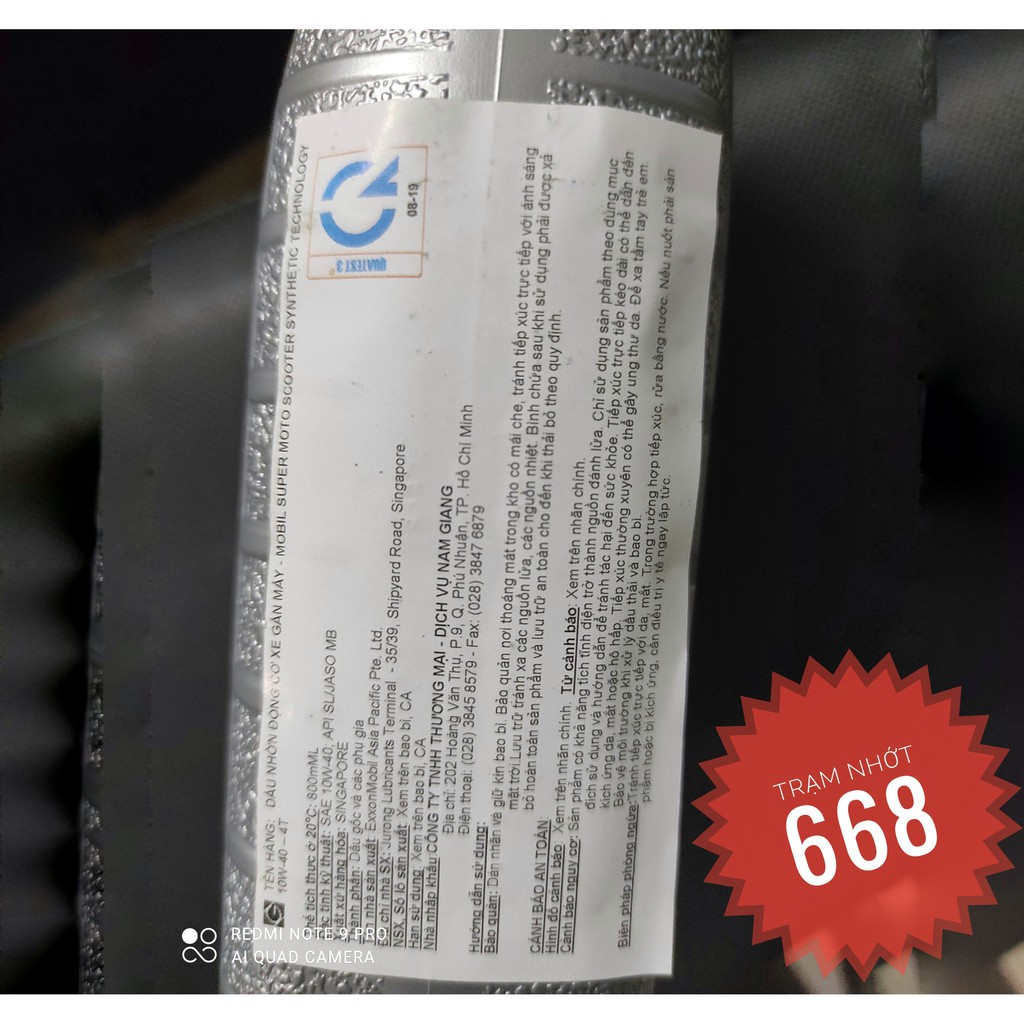 Nhớt Xe Số Mobil Super Moto 10w40 800ml- Dầu nhớt Mobil Singapore