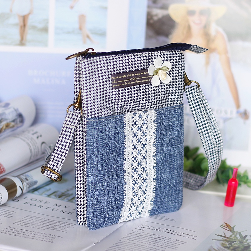 Túi Đựng Điện Thoại/Chìa Khóa/Tiền Bằng Vải Lanh Cotton In Hoa Nhỏ Xinh