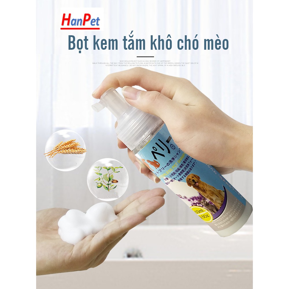 Bọt tắm khô chó mèo chuột hamster (Bọt kem tắm Hàng Nhật bản) chai 100ml Tắm thú cưng không cần nước