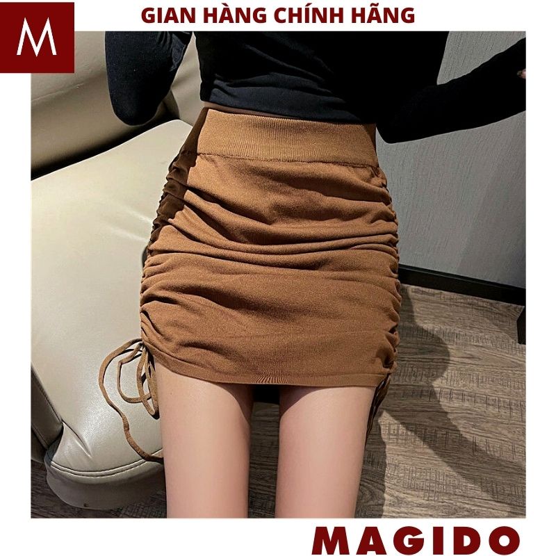 Chân váy nữ rút dây eo 2 bên có kèm quần bên trong 3 mầu xịn xò chất thun cottong co giãn mặc tôn dáng -MAGIDO