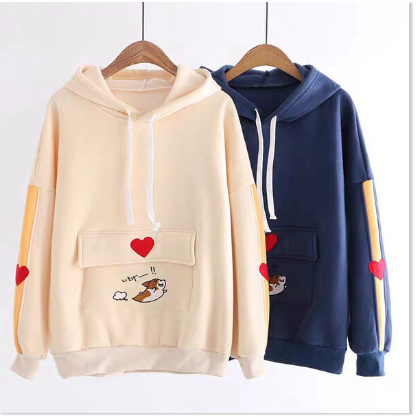 ÁO HOODIE NỮ CHUI ĐẦU PHỐI HỌA TIẾT TRÁI TIM XINH XINH